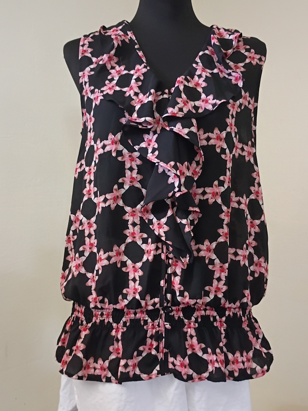 Karl Lagerfeld Black Blouse with Pink Floral Print
